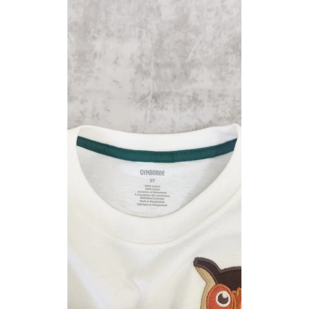 Gymboree Graphic Tee Kids 5T White Brown Owl Applique Long Sleeve Shirt NWT